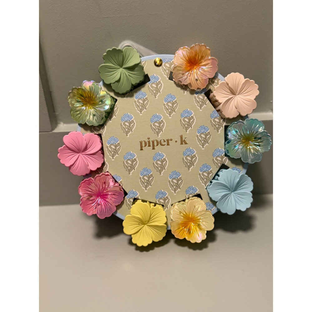 Piper k Floral Hair Clip Set 10 Piece Multi Color Pastel Iridescent Flower Clips